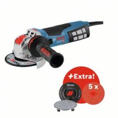 Bosch Blau X-LOCK GWX 19-125 S Winkelschleifer 125mm 1900W + 5 x Fiberglasscheibe + Stützteller 0615990M34