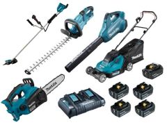 Makita DLXOPE 2 x 18V 5.0Ah Li-Ion Akku Garten Set 5 Stück