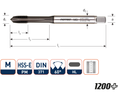 Rotec 3360300 HSS-E PM 1200 machinetap DL DIN 371B M 3x0,5