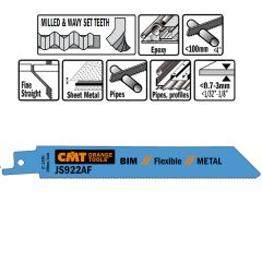 CMT JS922AF Stichsägeblätter 5 Stück Bi-Metall 150mm x 0.9 x 24TPI Anwendung: dünne Bleche (0.7-3mm); dünne Rohre und Profile.