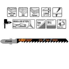 CMT JT244D-5 Stichsägeblätter HCS T-Cut Wood 5 Stück