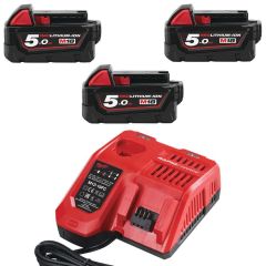 Milwaukee 4933451423 M18 NRG-503 - M18 B5 TRIO Pack 18V 5.0Ah Redlithium-Ion + Lader M12-18FC