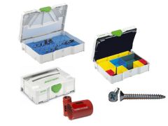 Festool TNMultipack T-Loc Multipack gefüllte Systainer: 50-teiliges HM-Fräser-Set 14-teiliges Lochsägen-Set Spanplattenschrauben Sortiert