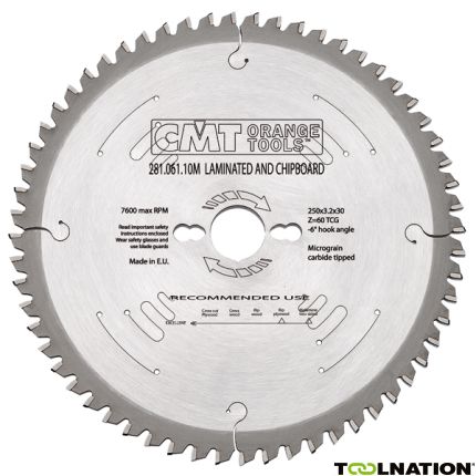 CMT Sägeblatt negativ für Melamin/Formica Spanplatten 250 x 30 x 60T - 3