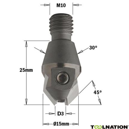 CMT Kegelsenker mit Gewindeanschluss 30° 5mm, Schaft M10, links - 1