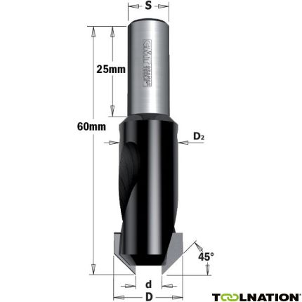 CMT Kegelsenker rechts 12mm, Schaft 8mm, D3: 3mm - 1