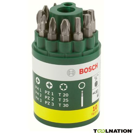 Bosch Groen 10-delige schroefbitset L = 25 mm PH 1/2/3 PZ 1/2/3 T 20/25/30 - 1