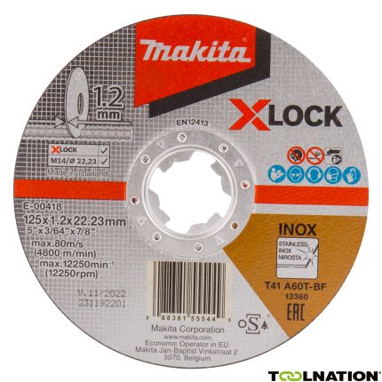 Makita E-00418 Doorslijpschijf X-LOCK 125x1,2x22,23mm RVS 10 stuks - 1