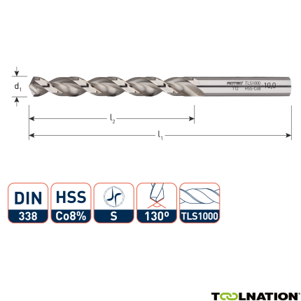 Rotec 1120950 HSS-E-Spiralbohrer, DIN338, Typ TLS1000, Ø9,5 - 1