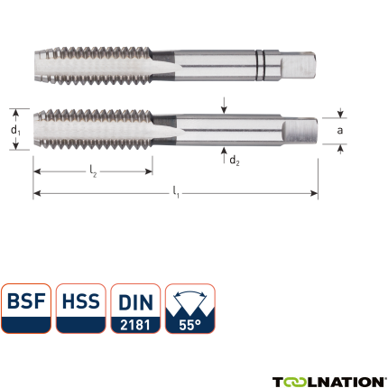 Rotec 3061020 HSS Handgewindeschneidsatz 2 Stück DIN 2181 BSF 7/16-18 - 1