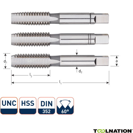 Rotec 3070032 HSS Handgewindeschneidsatz 3 Stück DIN 352 UNC 1-8 - 1