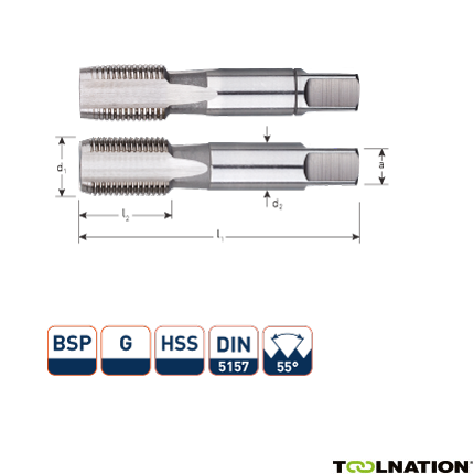 Rotec 3100125 HSS Handgewindeschneidsatz 2 Stück DIN 5157 BSP G 1/8-28 - 1