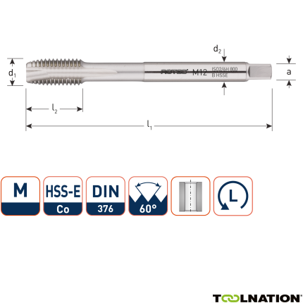 Rotec 330.1400L HSS-E 800 Maschinengewindebohrer DL DIN 376B M14x2,0 Links - 1