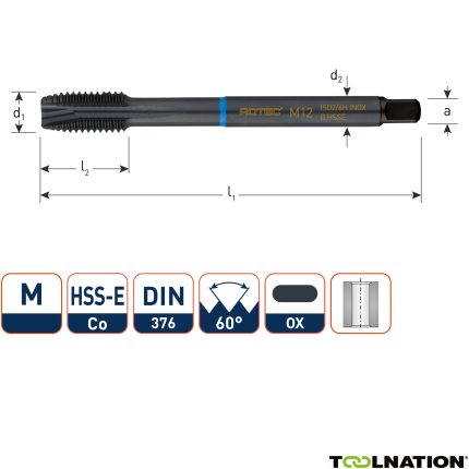 Rotec 331.0801 HSS-E INOX Maschinengewindebohrer DL DIN 376B M 8x1,25 VAP - 1