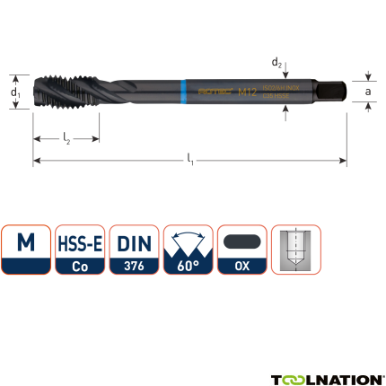 Rotec 331.1200C HSS-E INOX Maschinengewindebohrer BL DIN 376C/40° M12x1,75 VAP - 1