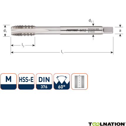 Rotec 333.2000 HSS-E UNI Maschinengewindebohrer DL DIN 371B M20x2,5/gebrochenes Gewinde - 1