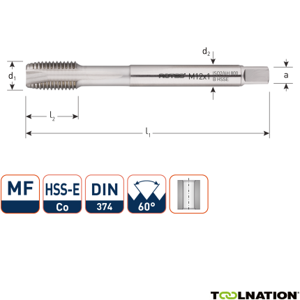 Rotec 335.0605 HSS-E 800 Maschinengewindebohrer DL DIN 374B MF 6x0,5 - 1