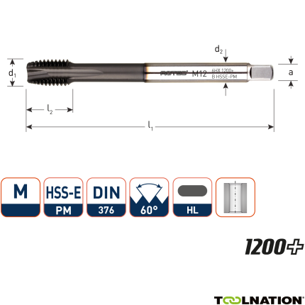 Rotec 3361200 HSS-E PM 1200 machinetap DL DIN 376B M12x1,75 - 1