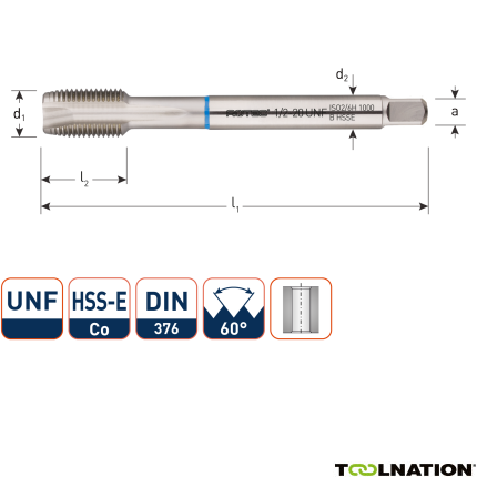 Rotec 339.0220I HSSE INOX 1000 M.Gewindebohrer UNF 1/2-20 - 1