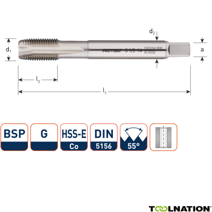 Rotec 341.0625 HSSE 800 M.Gewindebohrer BSP G 5/8-14 - 1