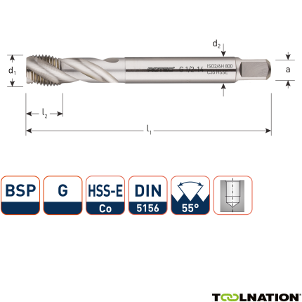 Rotec 341.0500C HSSE 800 M.Gewindebohrer /35° BSP G 1/2-14 - 1