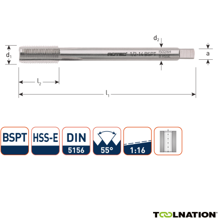 Rotec 342.0006 HSSE 800 M.Gewindebohrer BSPT 3/8-19 - 1