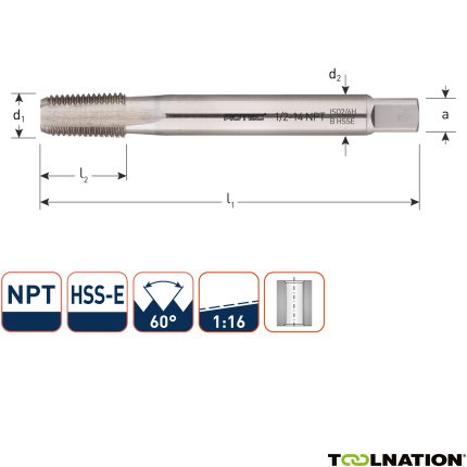 Rotec 343.0100 HSSE 800 M.Gewindebohrer NPT 1/2-14 - 1