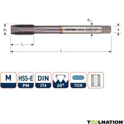 Rotec 3472000 HSSE-PM 1400 Maschinenbolzen DIN 376B M20 TiCN - 1