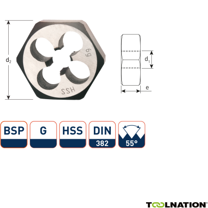 Rotec 377.1500 HSS Sechskantschneidmuttern DIN 382 BSP G 1.1/2-11 - 1